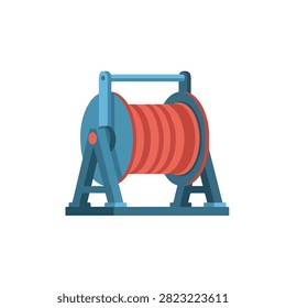 Flat Vector Illustration of an Industrial Electric Cable Reel Spool for Construction and Power Supply