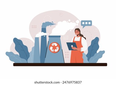 Flat vector illustration. Industrial waste recycling concept.