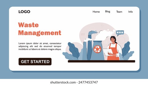 Flat vector illustration. Industrial waste recycling concept. Image of an industrial waste recycling plant.