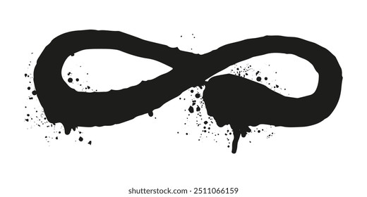 Flat vector illustration of an infinite symbol represented with black paintbrush strokes and splatters clean and minimalistic style