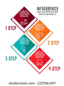 Flat vector illustration. Infographic template with four elements, quadrilaterals with icons. Designed for business, presentations, web design, process diagrams, training with 4 steps.
