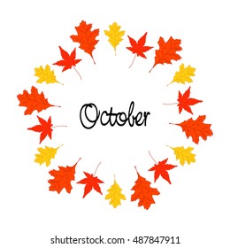 flat vector an illustration with an inscription october and  hands the drawn  with leaves.