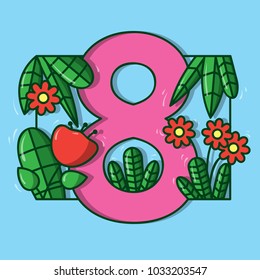 Flat Vector Illustration for International Women's Day. Figure 8, leaves, grass and flowers