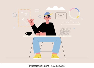Flat vector illustration for internet. Young people connectivity. Young people connection.