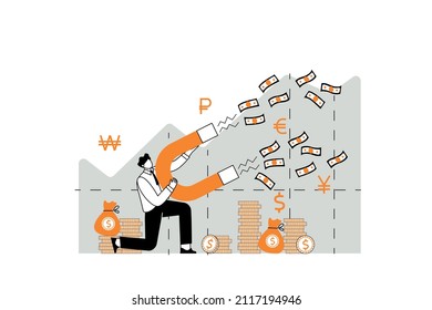 Flat vector illustration of investment returns. Financial freedom. Passive financial income. Investor's strategy, concept of financing. The concept of a dividend portfolio.