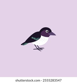 Flat Vector Illustration of Iridescent Starling with Purple and Green Feathers