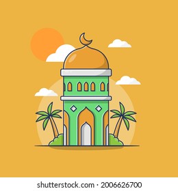 Flat vector illustration of an Islamic mosque building suitable for location maps, important days, projects, content, Ramadan cards and Eid greetings