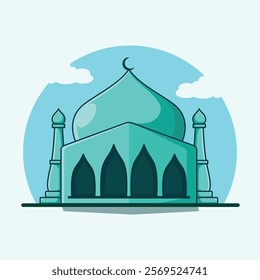Flat vector illustration of an Islamic mosque building suitable for location maps, important days, projects, content, Ramadan cards and Eid greetings