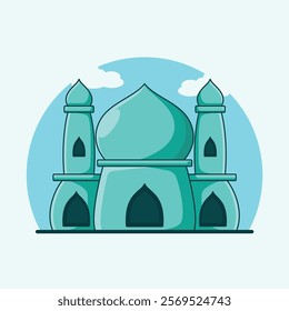 Flat vector illustration of an Islamic mosque building suitable for location maps, important days, projects, content, Ramadan cards and Eid greetings