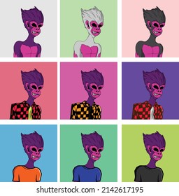 Flat vector illustration isolated , ape character set with attribute	
