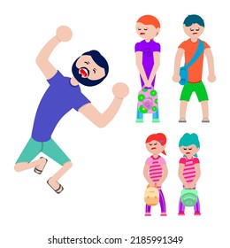flat vector illustration with isolated background. people collection: children 14-12 8-6 years old, happy person. for books, posters.