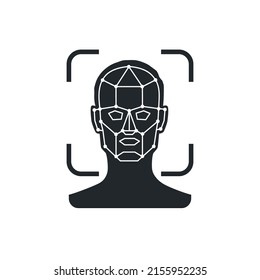 flat vector illustration isolated on white background, human face icon, scan or face recognition