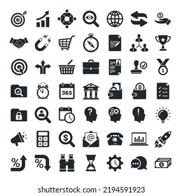 flat vector illustration isolated on white background, set of 49 business icons, finance and business signs