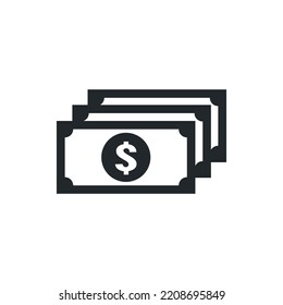 flat vector illustration isolated on white background, icon of banknotes with dollar sign, make a payment