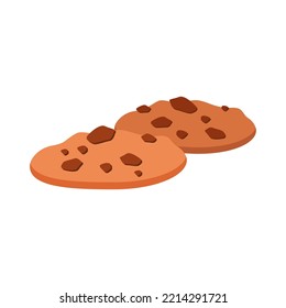 Flat vector illustration isolated on white background.American Vanilla Oatmeal Chocolate Chip Cookies. Sweet dessert made from sugar dough. Crispy pastry, delicious homemade snack. home baking element