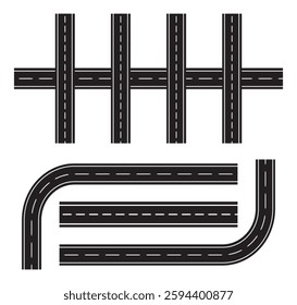 Flat vector illustration isolated on white background of wavy road with winding curves and horizontal path. Top view of race track and highway.
