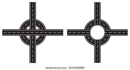 Flat vector illustration isolated on white background of wavy road with winding curves and horizontal path. Top view of race track and highway.
