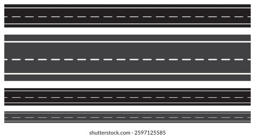 Flat vector illustration isolated on white background of wavy road with winding curves and horizontal path. Top view of race track and highway. EPS 10.