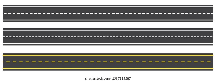Flat vector illustration isolated on white background of wavy road with winding curves and horizontal path. Top view of race track and highway. EPS 10.