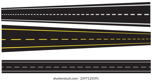 Flat vector illustration isolated on white background of wavy road with winding curves and horizontal path. Top view of race track and highway. EPS 10.