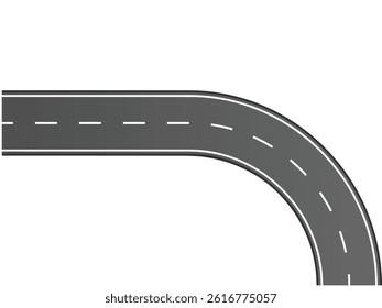 Flat vector illustration isolated on white background of wavy road with winding curves and horizontal path. Top view of race track and highway.