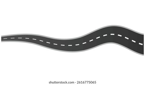 Flat vector illustration isolated on white background of wavy road with winding curves and horizontal path. Top view of race track and highway.