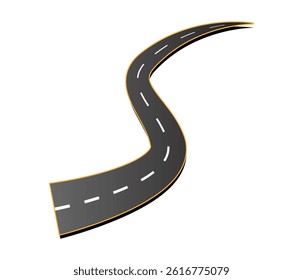Flat vector illustration isolated on white background of wavy road with winding curves and horizontal path. Top view of race track and highway.