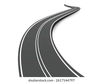 Flat vector illustration isolated on white background of wavy road with winding curves and horizontal path. Top view of race track and highway.
