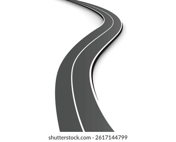 Flat vector illustration isolated on white background of wavy road with winding curves and horizontal path. Top view of race track and highway.