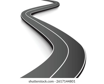 Flat vector illustration isolated on white background of wavy road with winding curves and horizontal path. Top view of race track and highway.