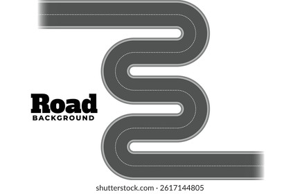 Flat vector illustration isolated on white background of wavy road with winding curves and horizontal path. Top view of race track and highway.