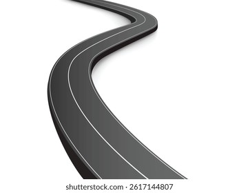 Flat vector illustration isolated on white background of wavy road with winding curves and horizontal path. Top view of race track and highway.