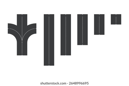 Flat vector illustration isolated on white background of wavy road with winding curves and horizontal path. Top view of race track and highway.