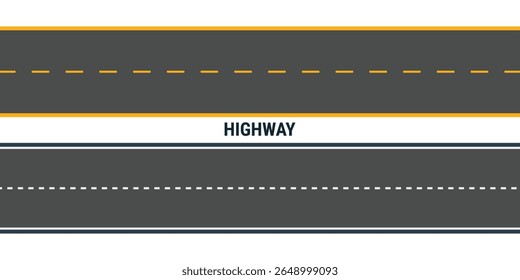 Flat vector illustration isolated on white background of wavy road with winding curves and horizontal path. Top view of race track and highway.