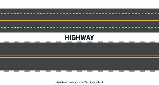 Flat vector illustration isolated on white background of wavy road with winding curves and horizontal path. Top view of race track and highway.