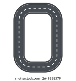 Flat vector illustration isolated on white background of wavy road with winding curves and horizontal path. Top view of race track and highway.