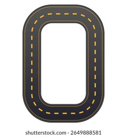 Ilustração de vetor plano isolada sobre fundo branco de estrada ondulada com curvas de contorno e caminho horizontal. Vista superior da pista de corrida e estrada.