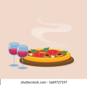 Flat vector illustration of italian pizza