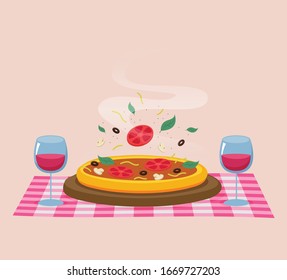 Flat vector illustration of italian pizza