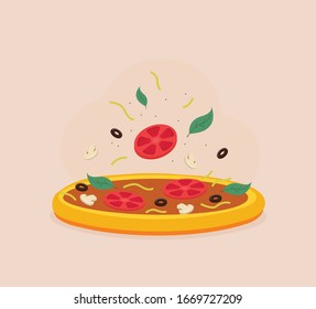 Flat vector illustration of italian pizza