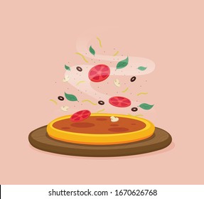 Flat vector illustration of italian pizza