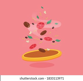 Flat vector illustration of italian pizza