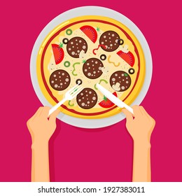 Flat vector illustration of italian pizza