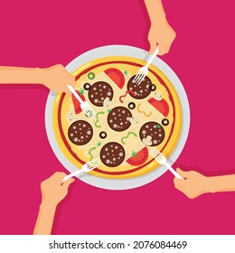 Flat vector illustration of italian pizza