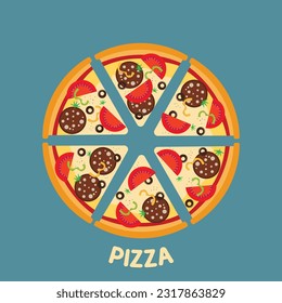 Flat vector illustration of italian pizza