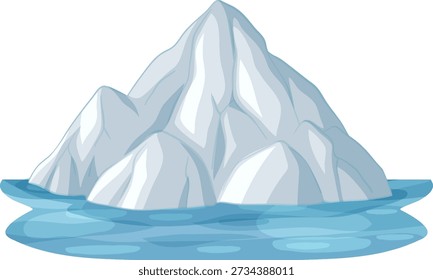 Ilustración vectorial plana de un iceberg blanco dentado flotando en el agua azul tranquila del mar