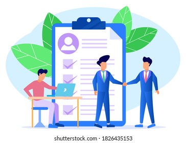 Flat vector illustration. Job interview. Employee evaluations, appraisal forms and reports, performance review concepts.