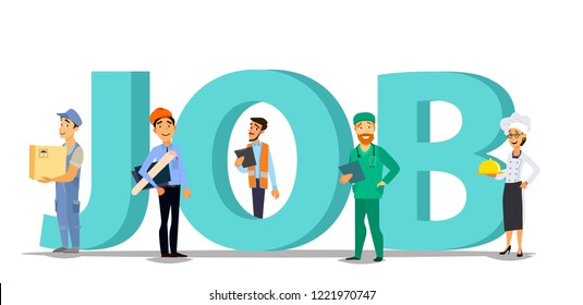 Flat vector illustration, job search, recruitment, workgroup, freelance, web graphic design