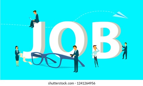 Flat vector illustration, job search, recruitment, workgroup, freelance, web graphic design