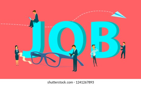 Flat vector illustration, job search, recruitment, workgroup, freelance, web graphic design